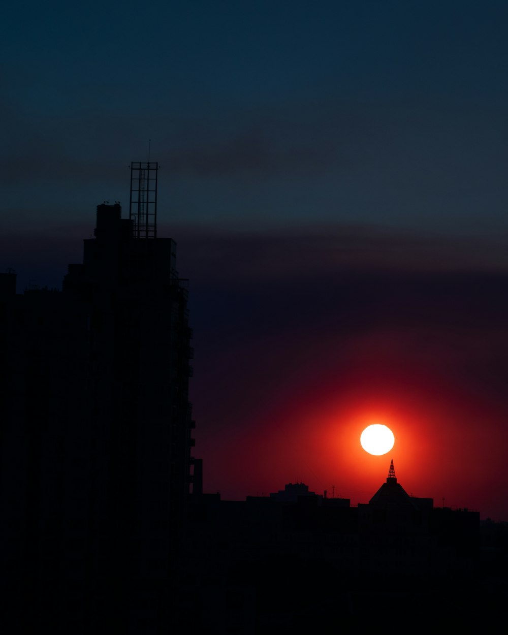 silhouette of city buildings during sunset