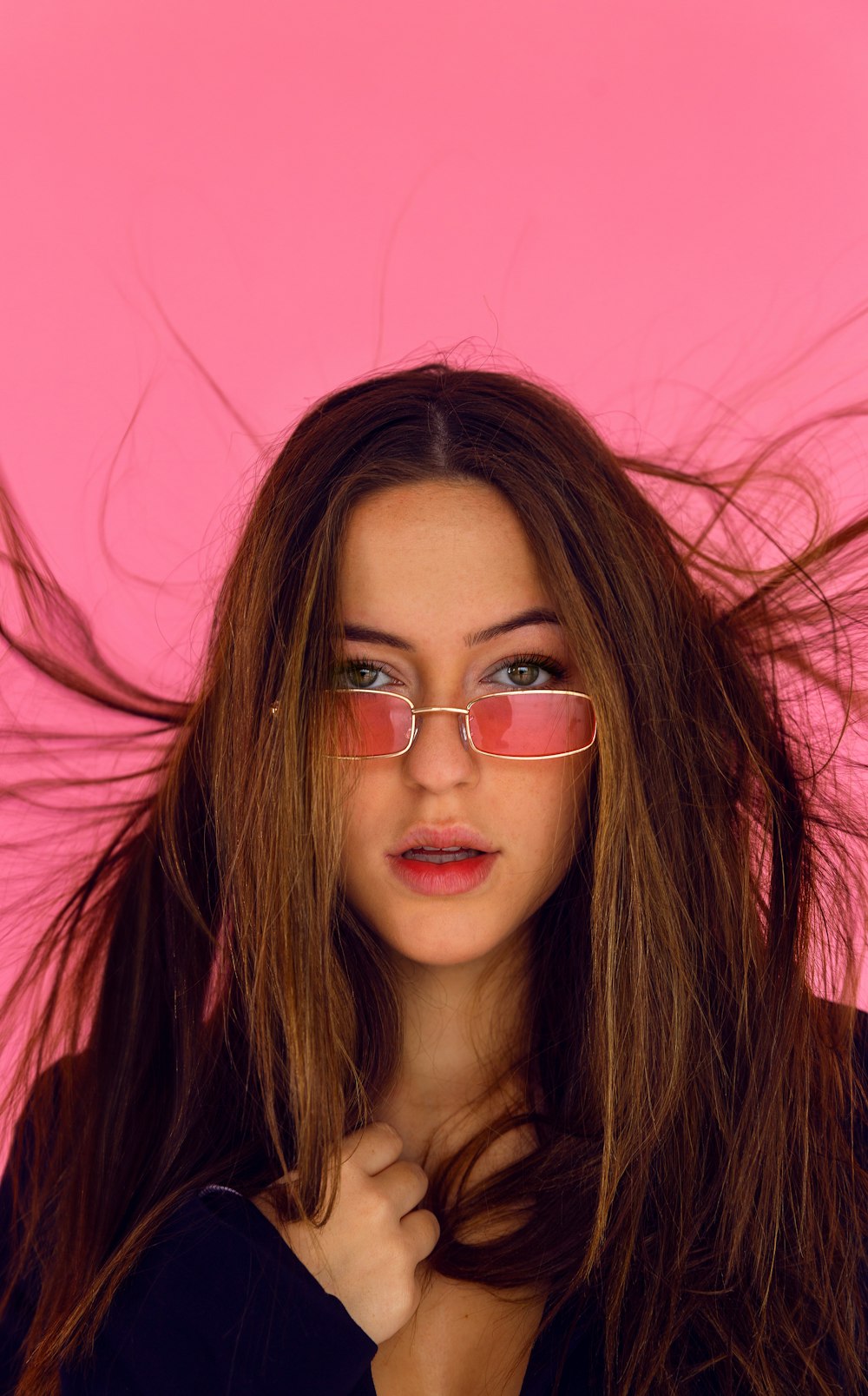 woman in black framed eyeglasses