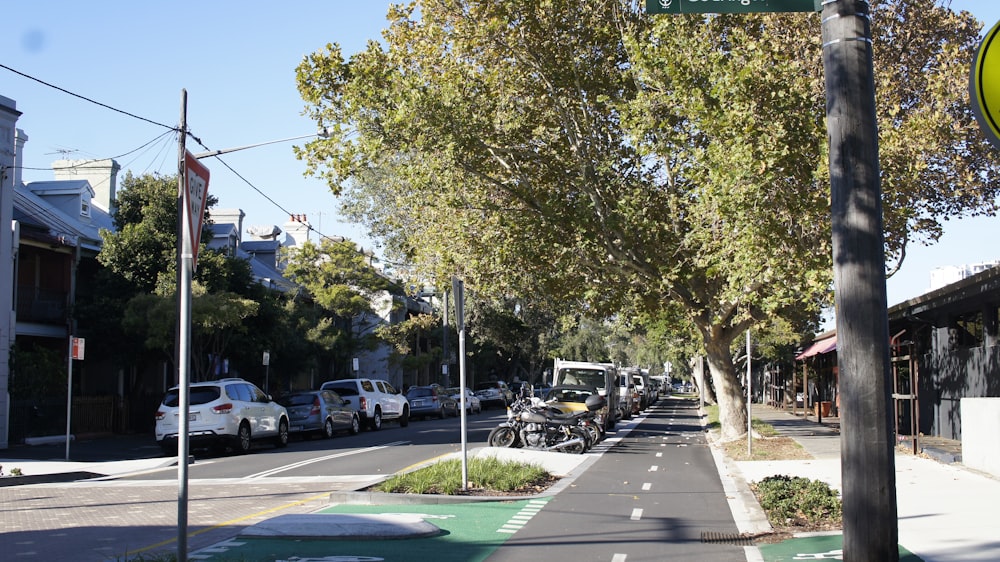 Autos, die tagsüber auf dem Parkplatz in der Nähe von grünen Bäumen geparkt werden