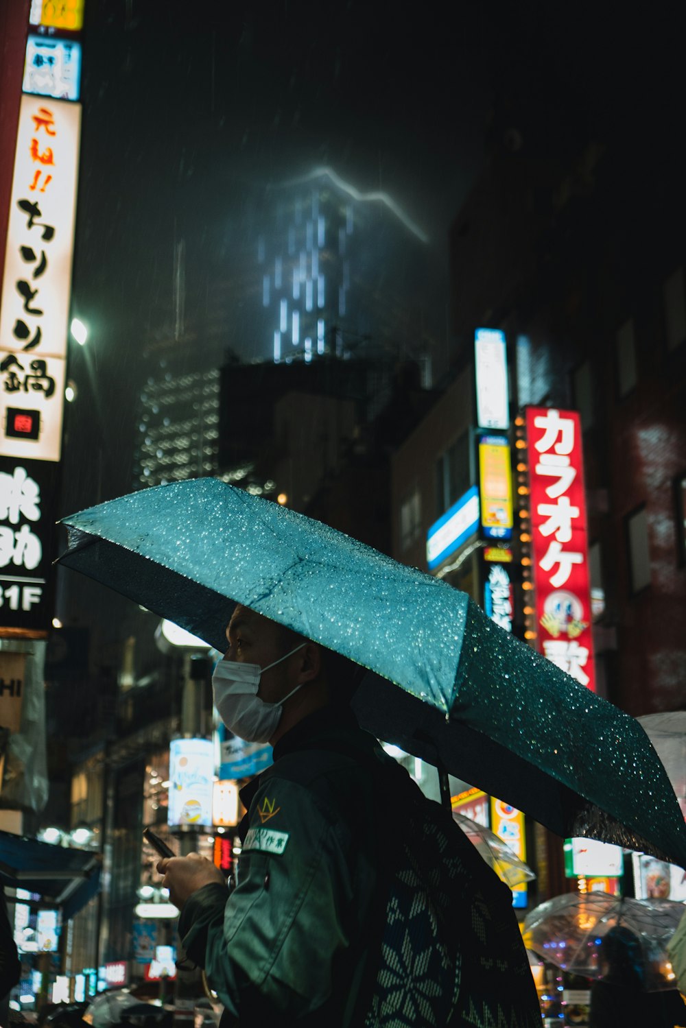 person in black jacket holding umbrella