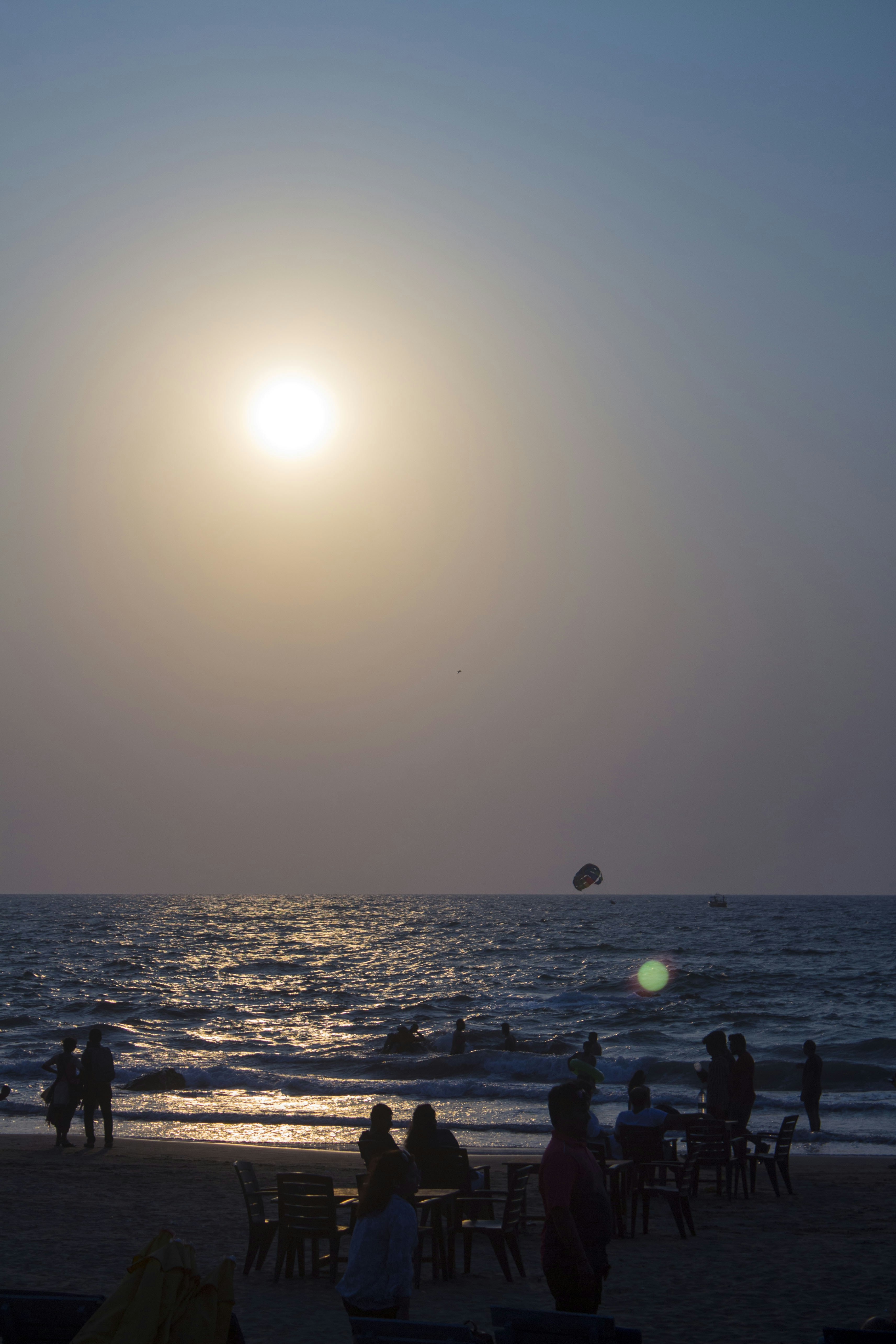 people on beach during sunset