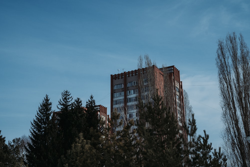 brown concrete building near green trees under blue sky during daytime