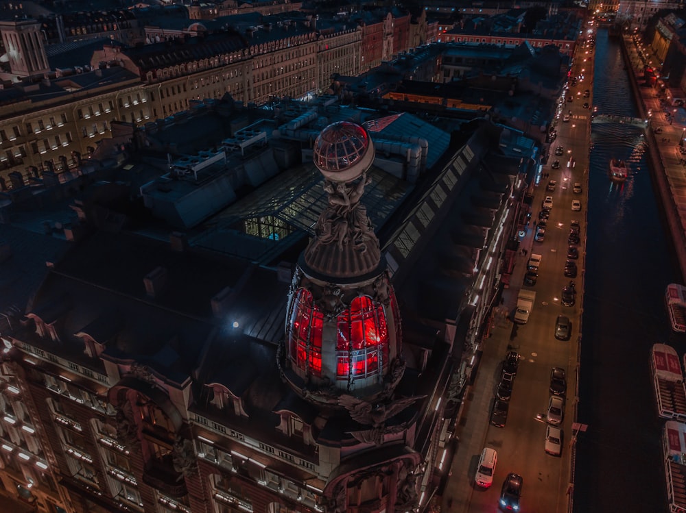 top view of city buildings during night time