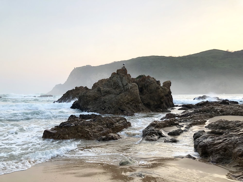 brown rock formation on sea during daytime