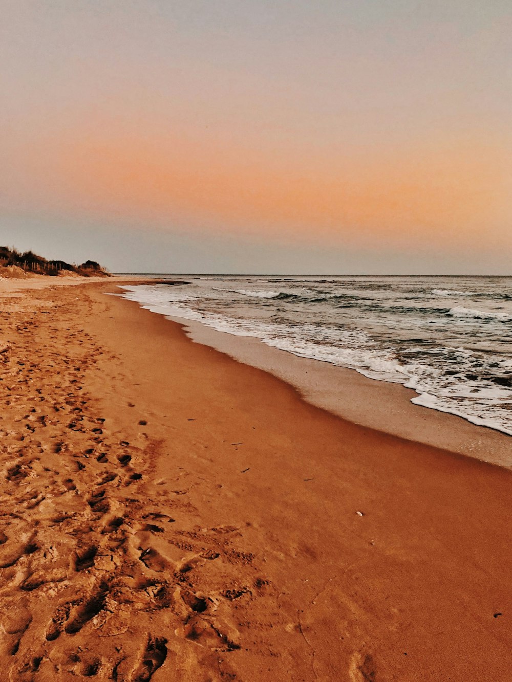 brown sand beach during sunset