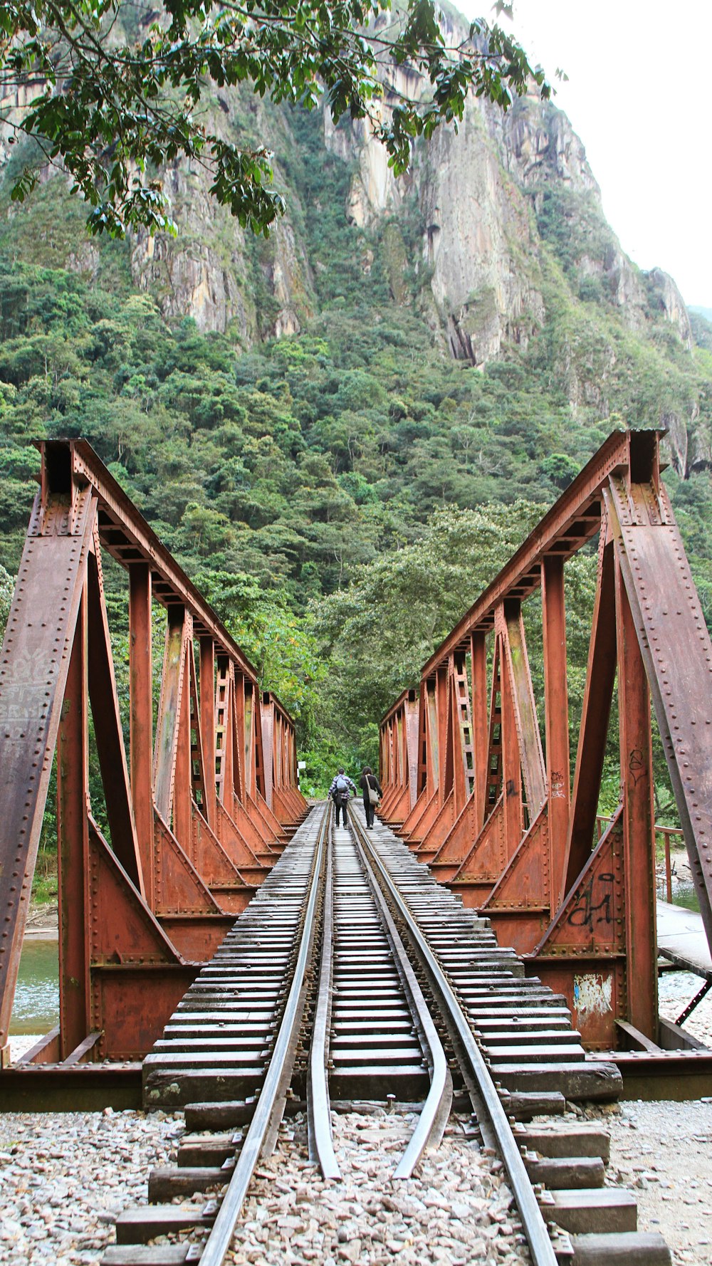 brown wooden bridge over green mountain during daytime