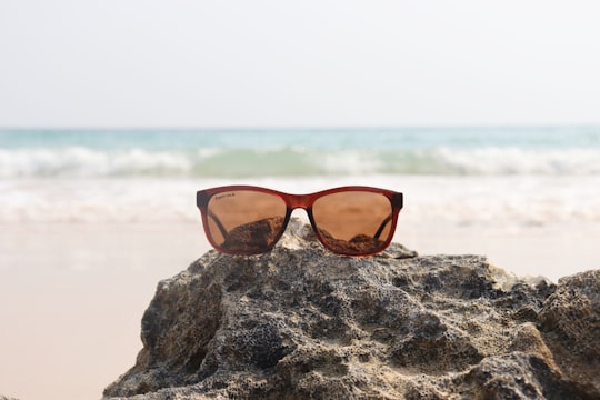 brown framed sunglasses on brown rock near sea during daytime in Andaman and Nicobar Islands India
