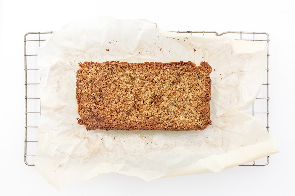 brown bread on white paper