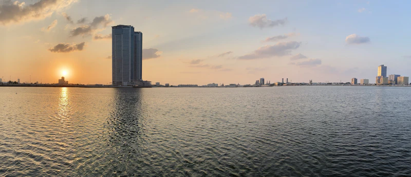 Sunset over the water at Al Mairid, Ras Al Khaimah
