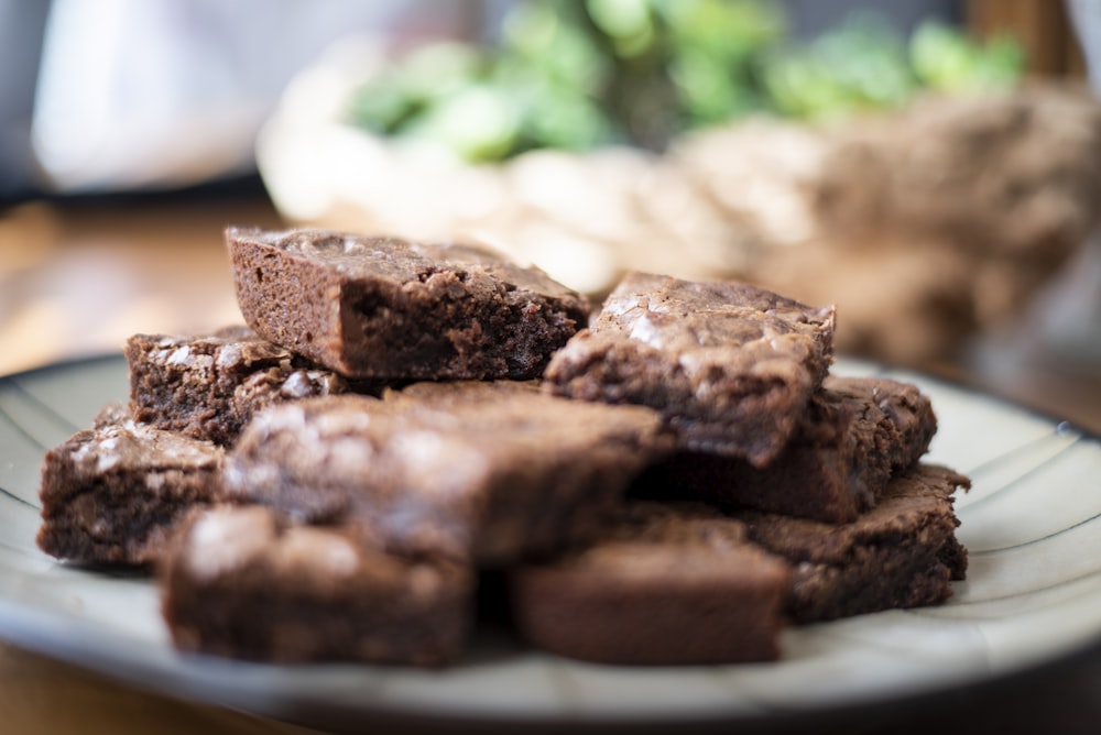 brown chocolate cookies on white ceramic plate