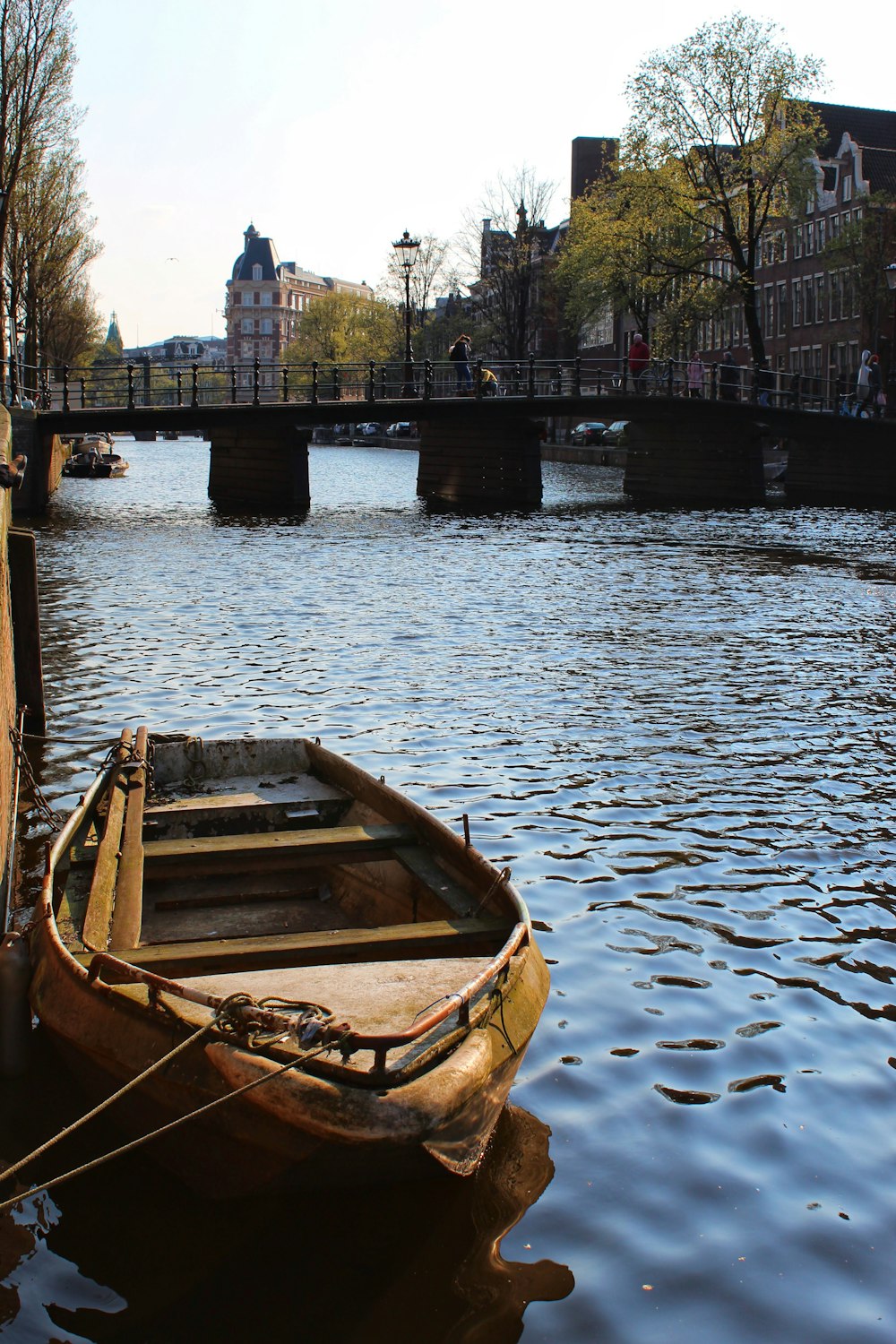 brown wooden boat on water