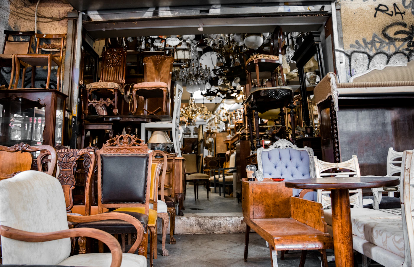 Secondhand furniture at a thrift store
