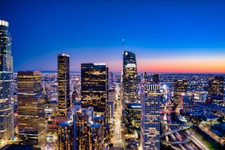 city skyline during night time