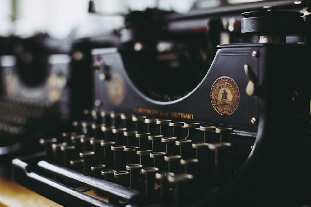 black and white typewriter in close up photography