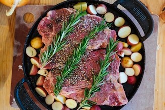 cooked meat on black plate