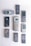 A collection of vintage mobile phones arranged neatly on a light-colored surface. The assortment includes various models, some with physical keypads and some with touchscreen capabilities. The phones exhibit signs of use, such as scratches and wear. The brands visible include Nokia, Sony Ericsson, and Apple, with the Apple phone showing a cracked screen.