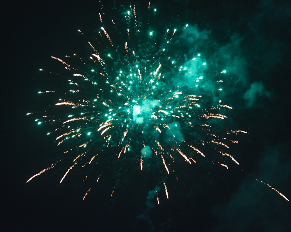 green and blue fireworks display