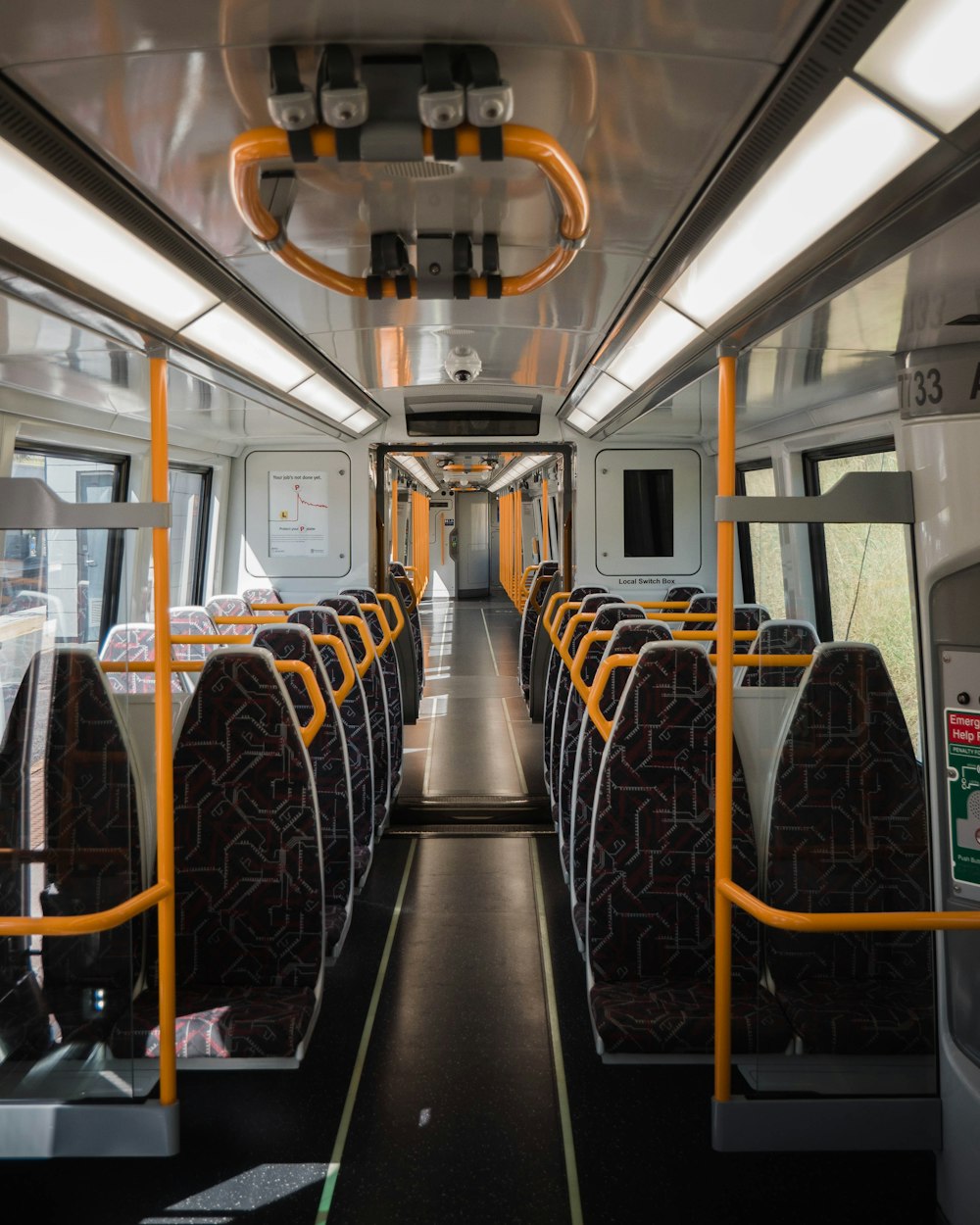 blue and yellow train seats