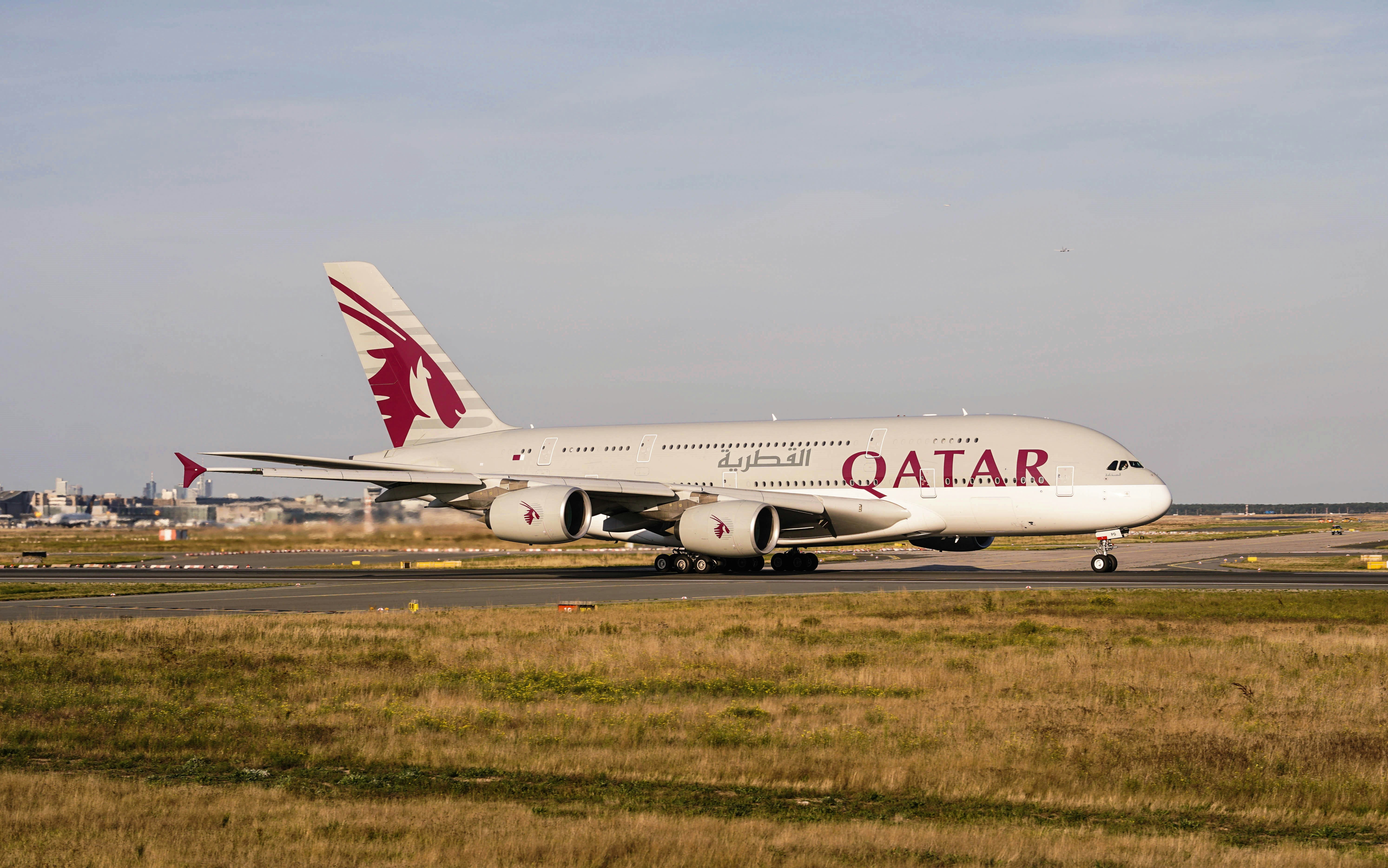 Qatar Airways Airbus A380 during takeoff in Frankfurt!