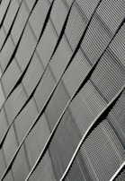 A pattern of curved, textured panels with a metallic appearance, showcasing an abstract architectural design. The panels are arranged in an overlapping, wave-like formation, creating a sense of depth and movement.