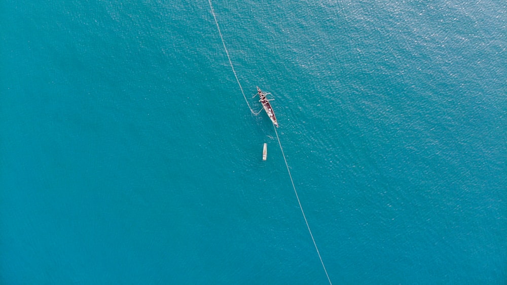 2 person in white and red boat on blue sea during daytime