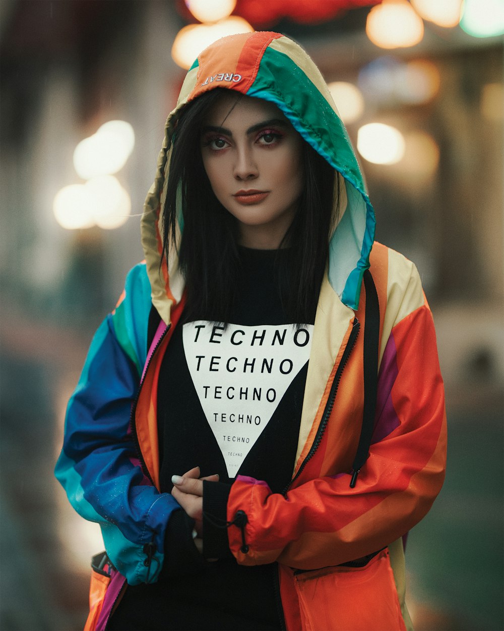 woman in orange and white hoodie