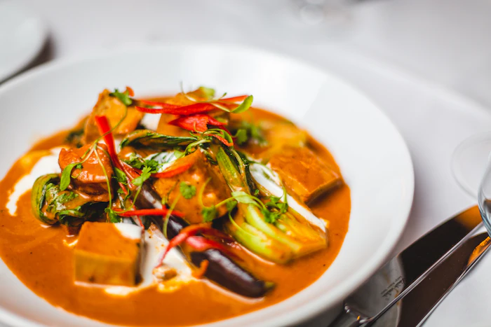 Red Thai curry with peppers and basil