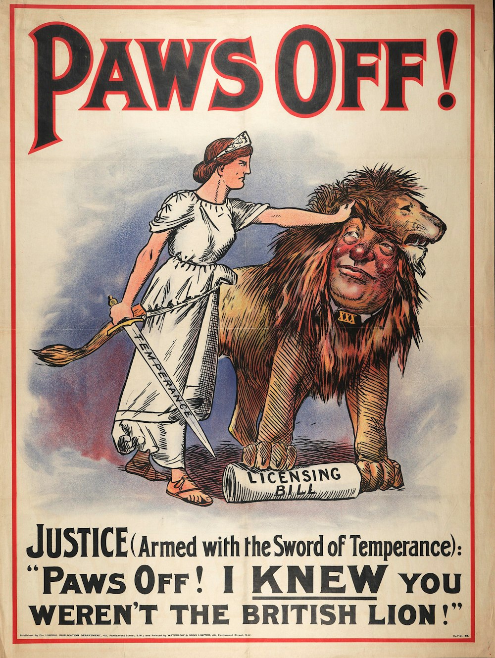 a poster of a woman with a lion on her back