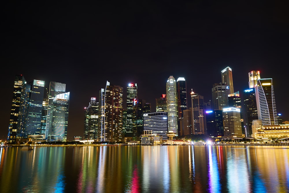 city skyline during night time