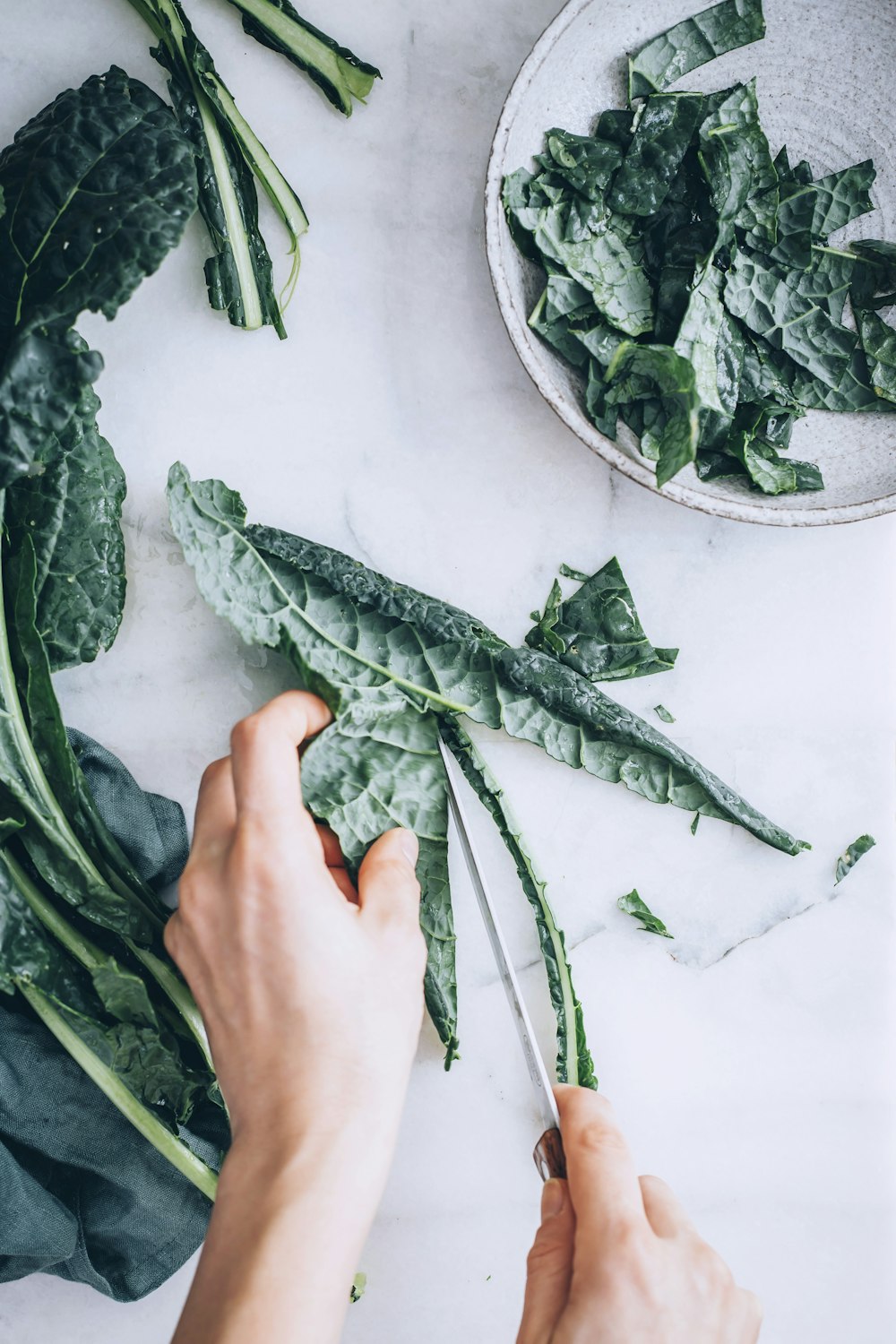 green leaves on white ceramic plate