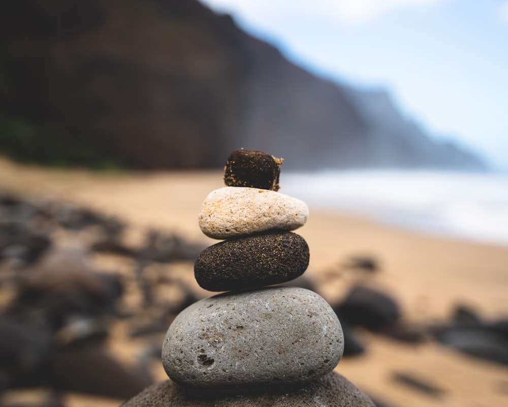 gray and black stone near body of water during daytime