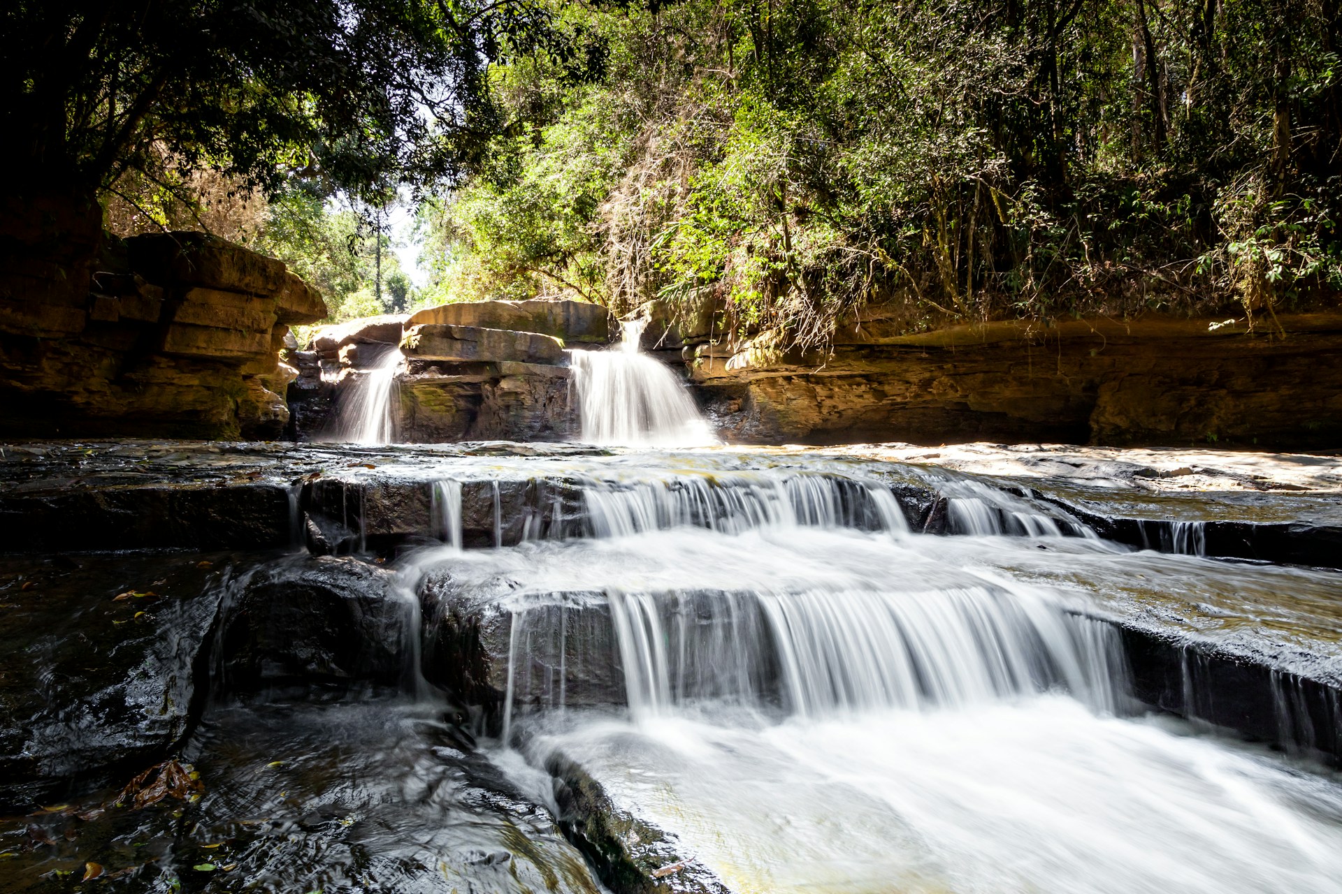 waterfalls in forest during daytime