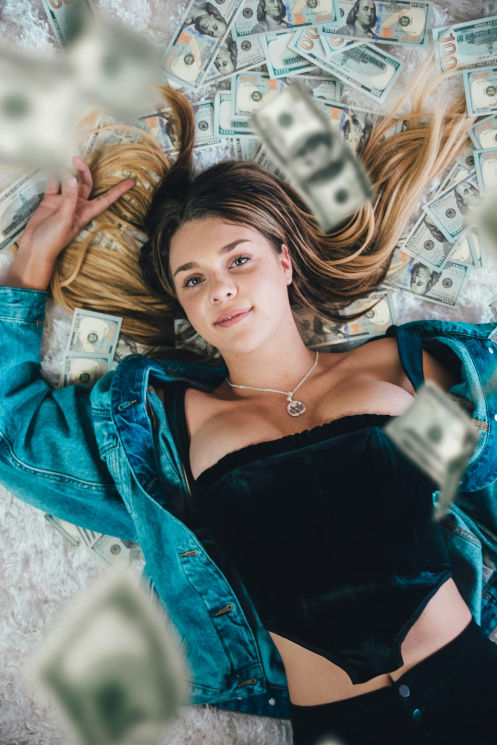 woman in blue denim jacket