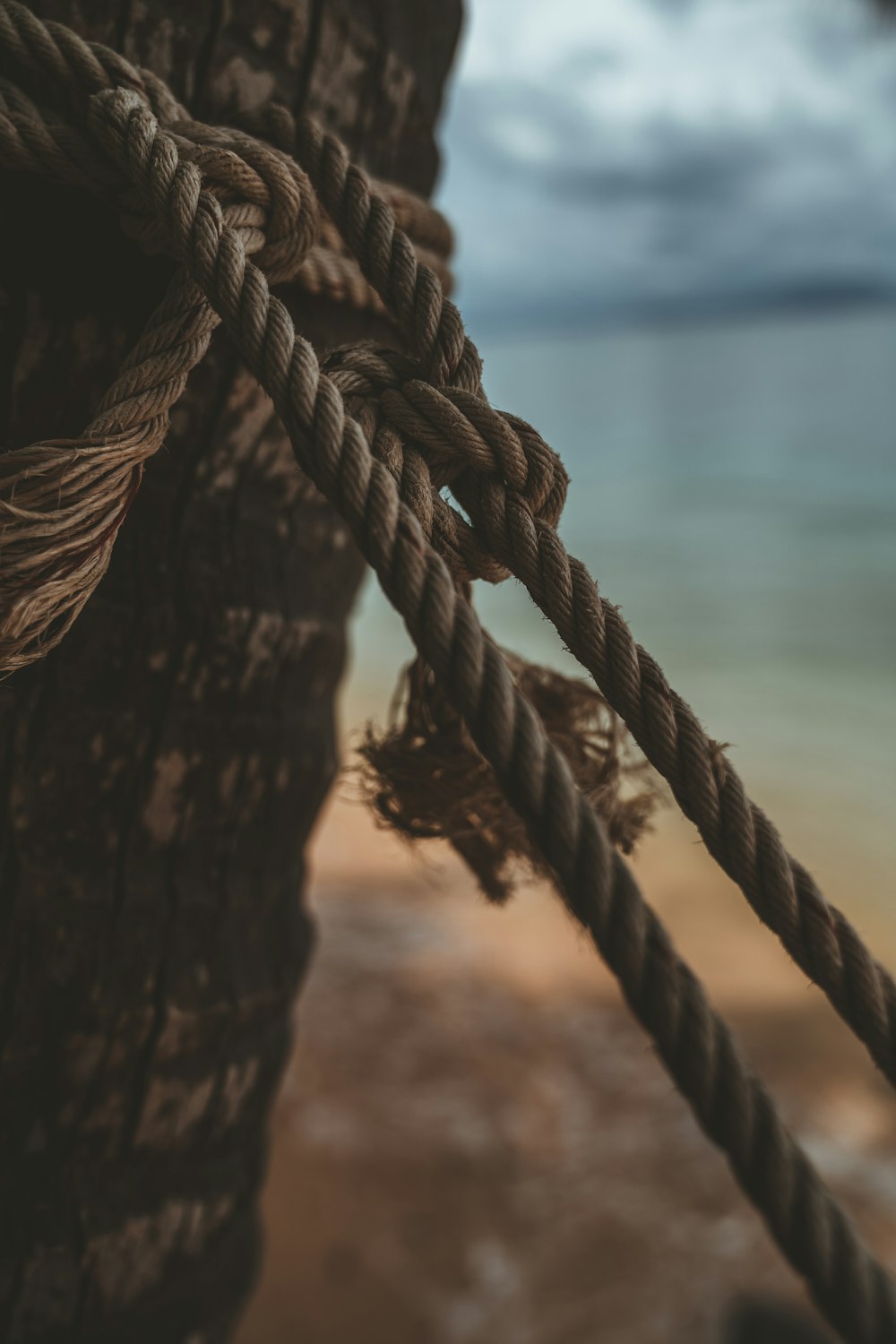brown rope tied on brown wooden post