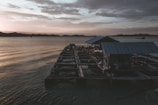 A beautiful sunset over an aquaculture pond.