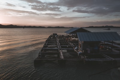 A beautiful sunset over an aquaculture pond.