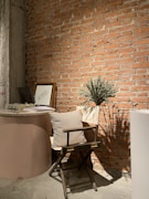 brown wooden table with white table cloth