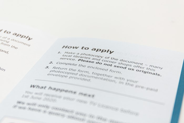 Close-up of an information leaflet with numbered steps