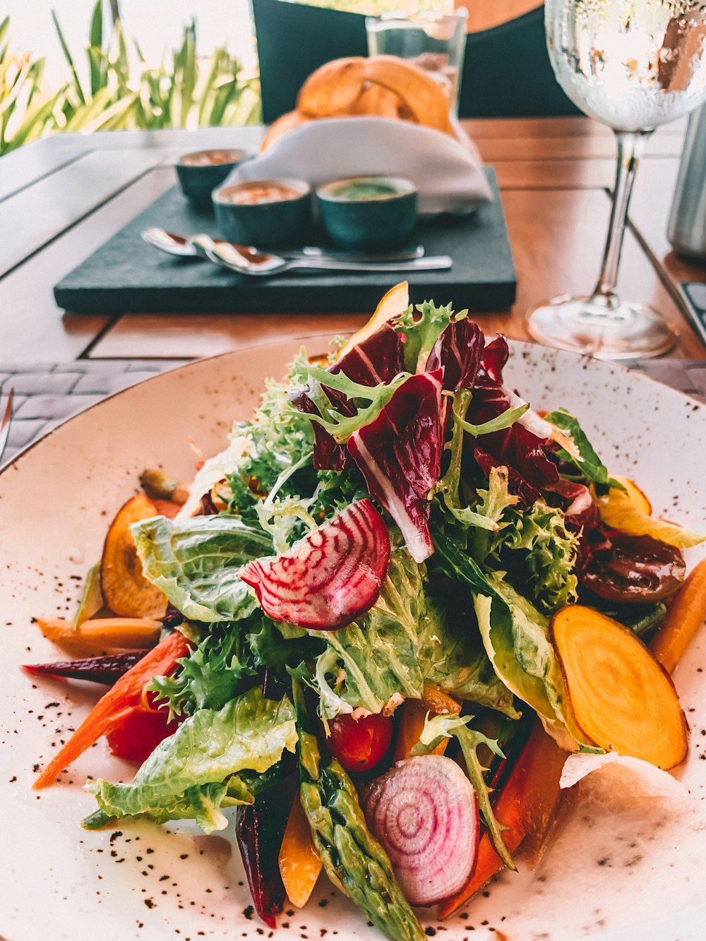 vegetable salad on white ceramic plate