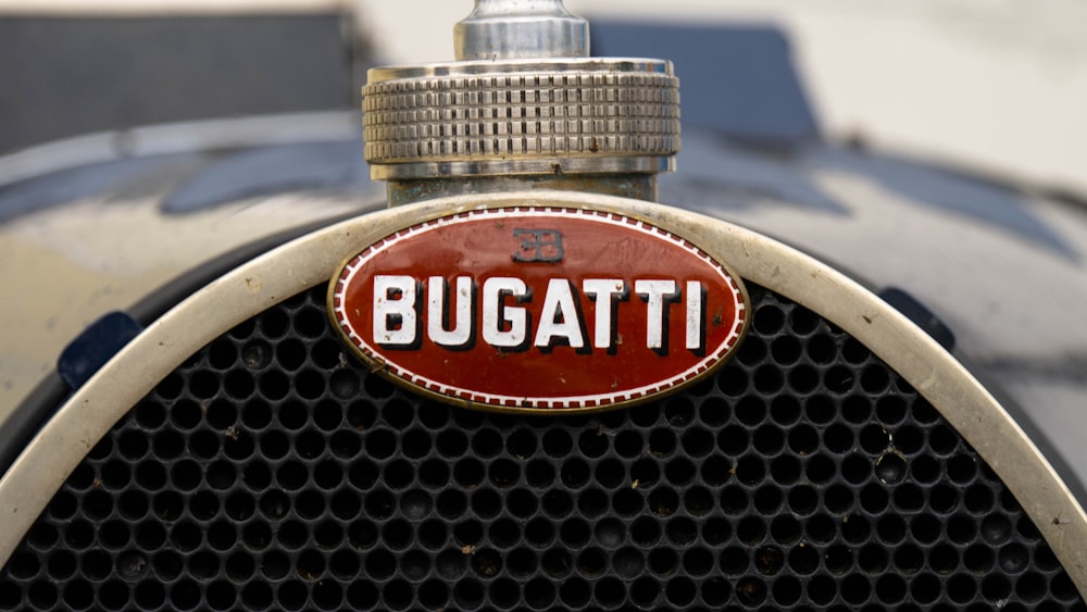 a close up of a bugatti emblem on a car