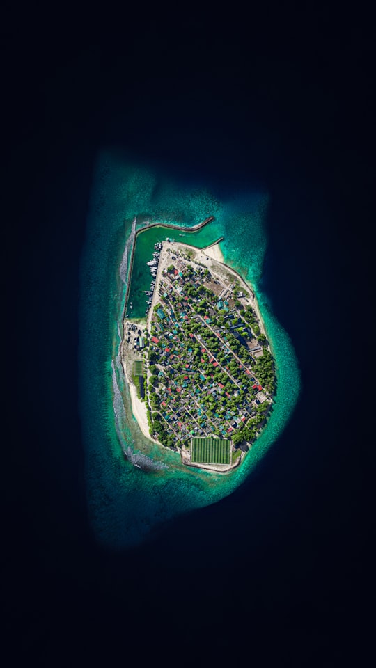 aerial view of green island in Kurendhoo Maldives