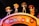 Four skeletal figures wearing sombreros and traditional Mexican attire, each playing a musical instrument, are positioned on top of an arched structure. The sign on the arch reads 'Fiesta Hoy' in colorful block letters. The setting is vibrant and festive, likely representing a cultural celebration.