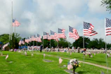 us a flags on green grass field under cloudy sky during daytime