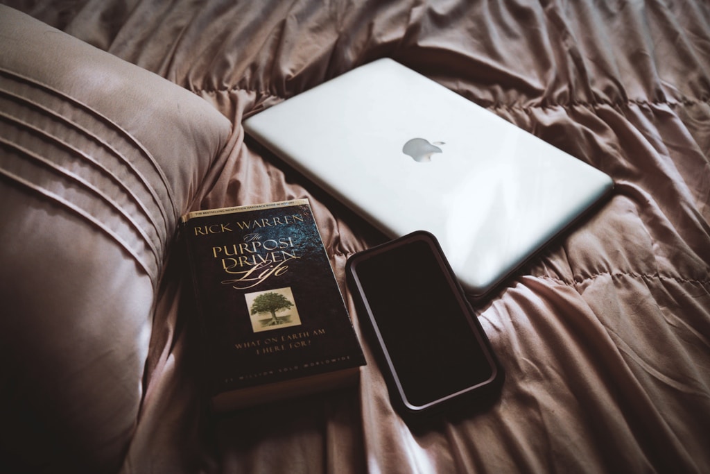 silver macbook beside black ipad on brown leather couch