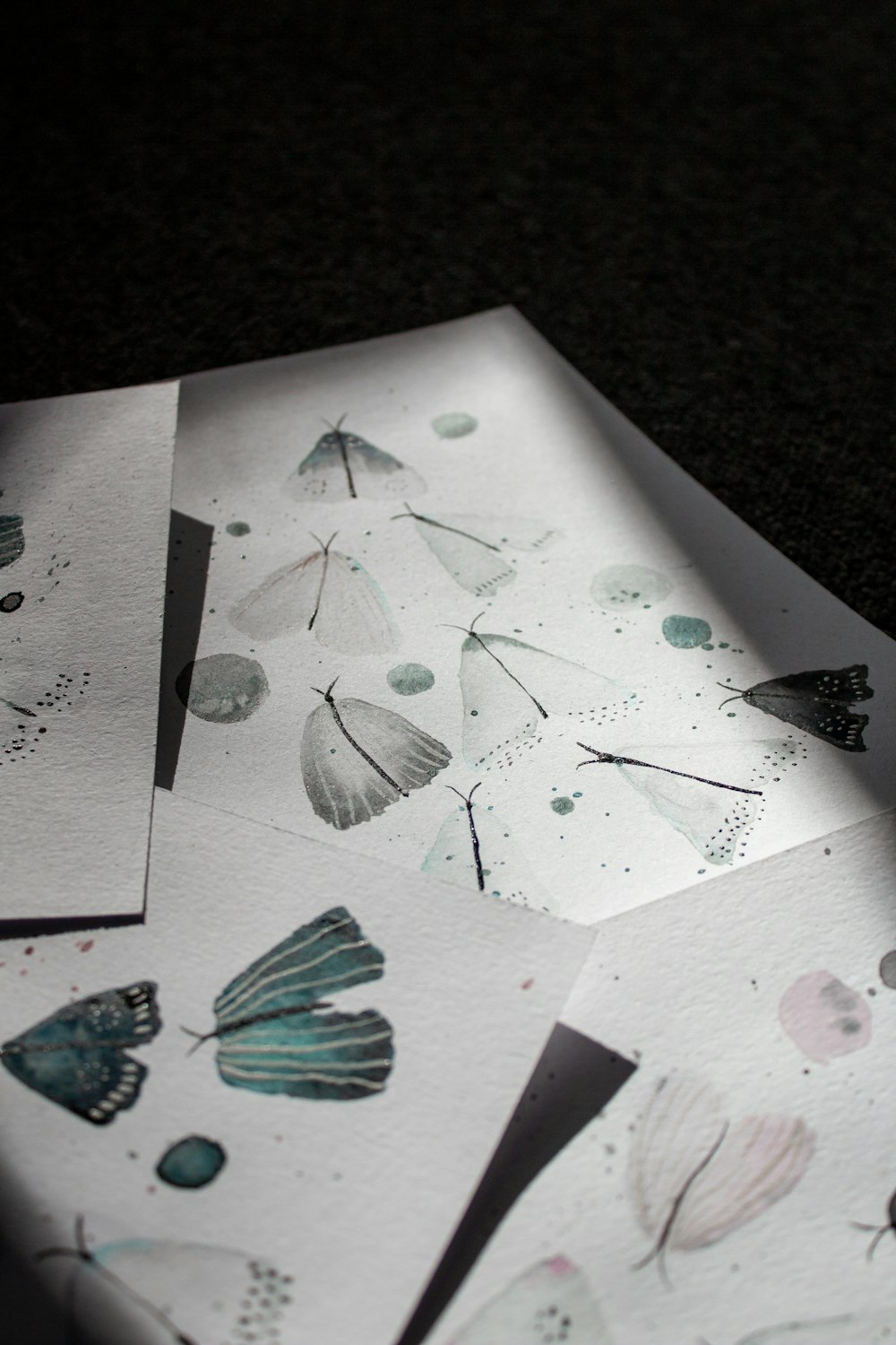 white green and pink butterfly print paper