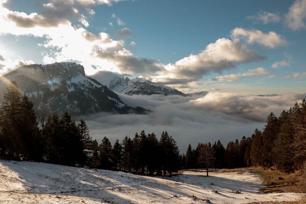 snow covered mountain under cloudy sky during daytime