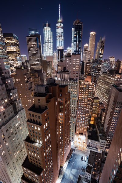 high rise buildings during night time