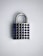A silver padlock with a rectangular body and a curved shackle sits against a light background. The front of the padlock is adorned with rows of small, circular blue gems, giving it a decorative appearance.