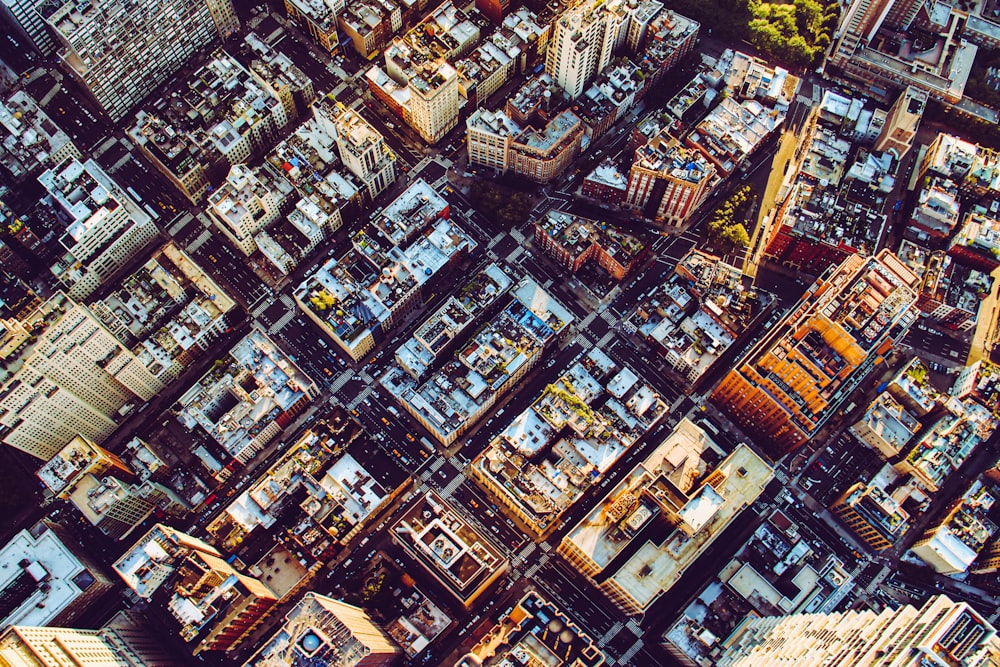 日中の都市の建物の航空写真