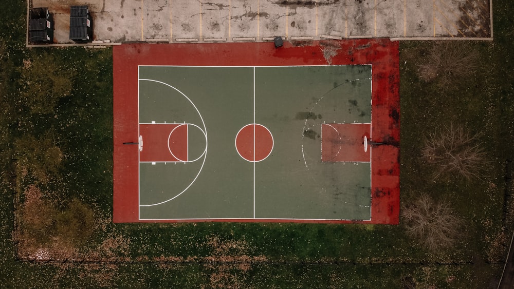 red and white basketball court